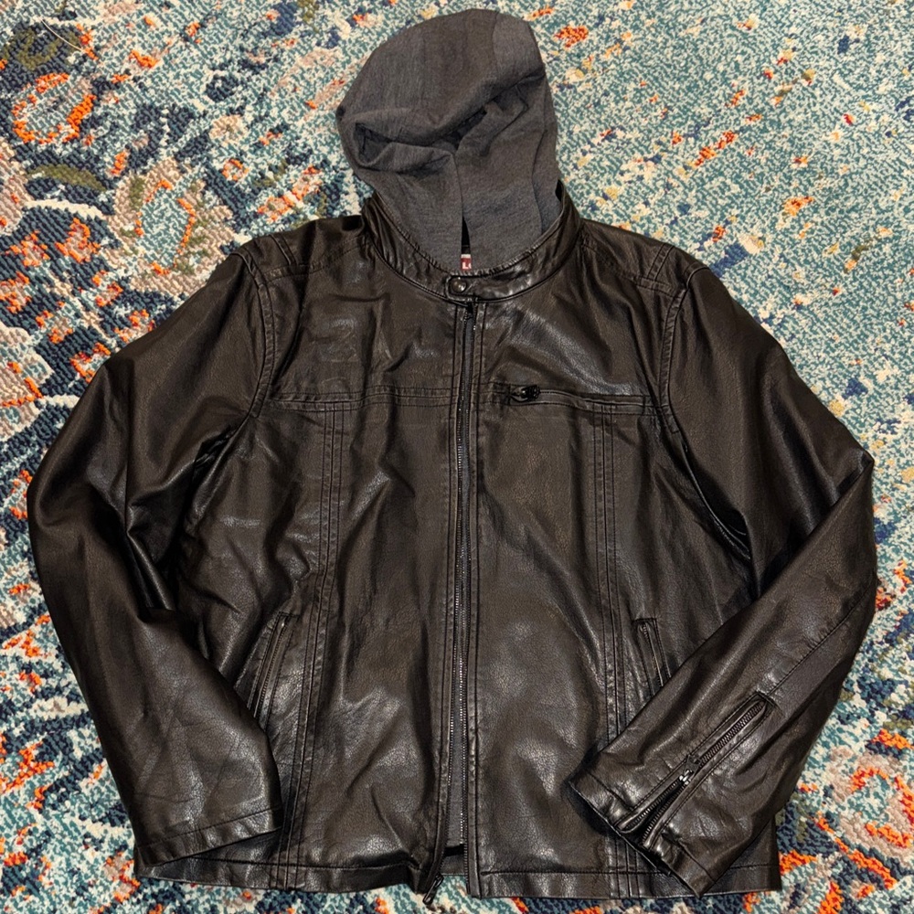 Levi's Black Leather Jacket with Hood
